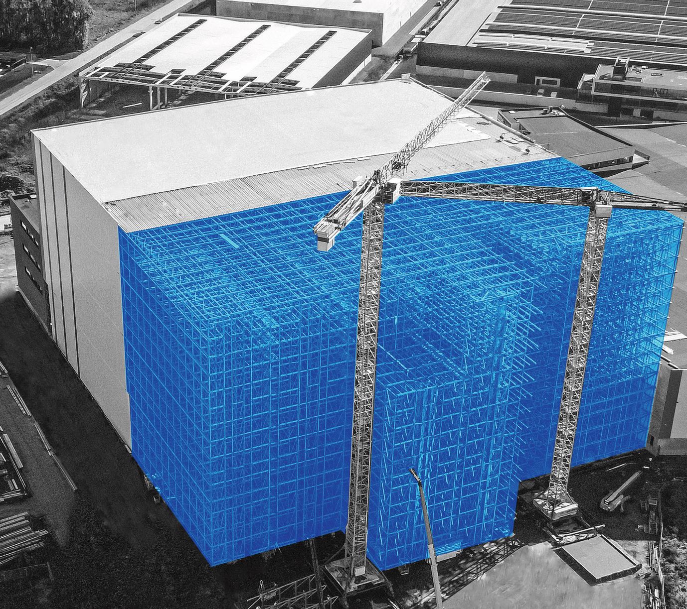 stow silo construction with blue effect