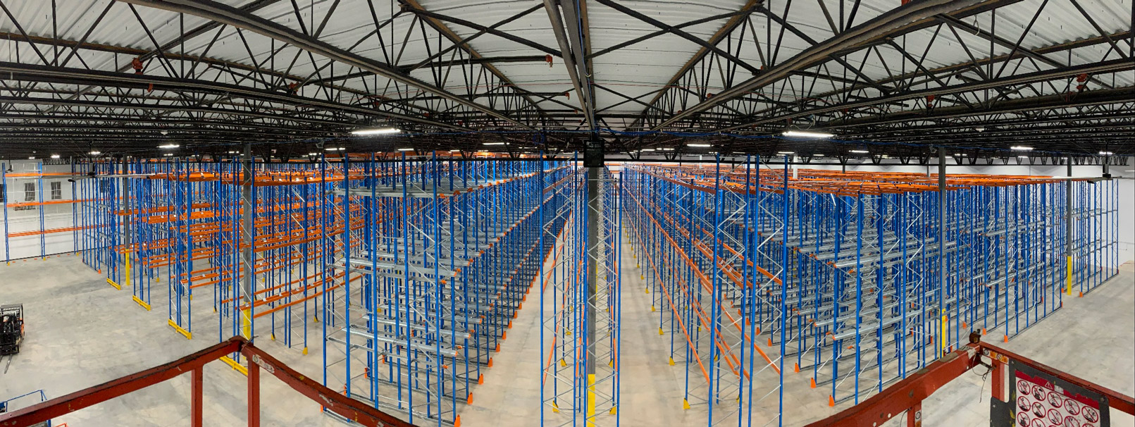 Pallet racking in warehouse panorama